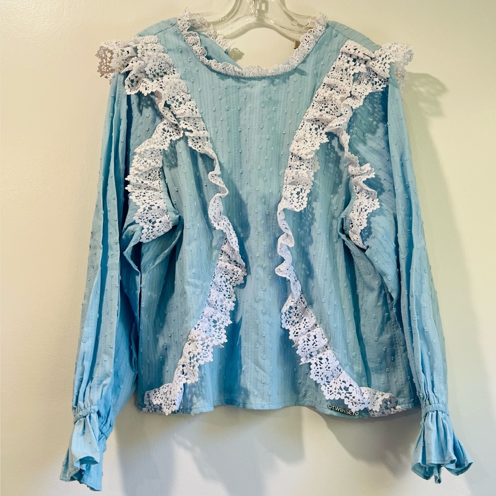 TWINSET***Baby Blue w/Lace Girl Top***8Y $148